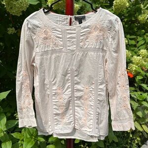 JCrew Embroidered gently pink Cotton Blouse size 2